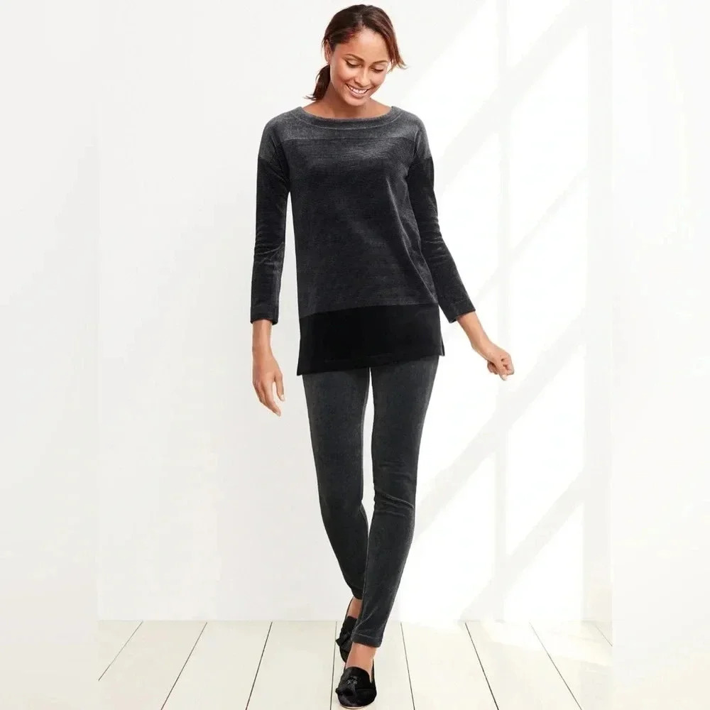 Talbots Luxe‎ Velour Charcoal & Black Color-block Soft Top Women’s X-Small NWT